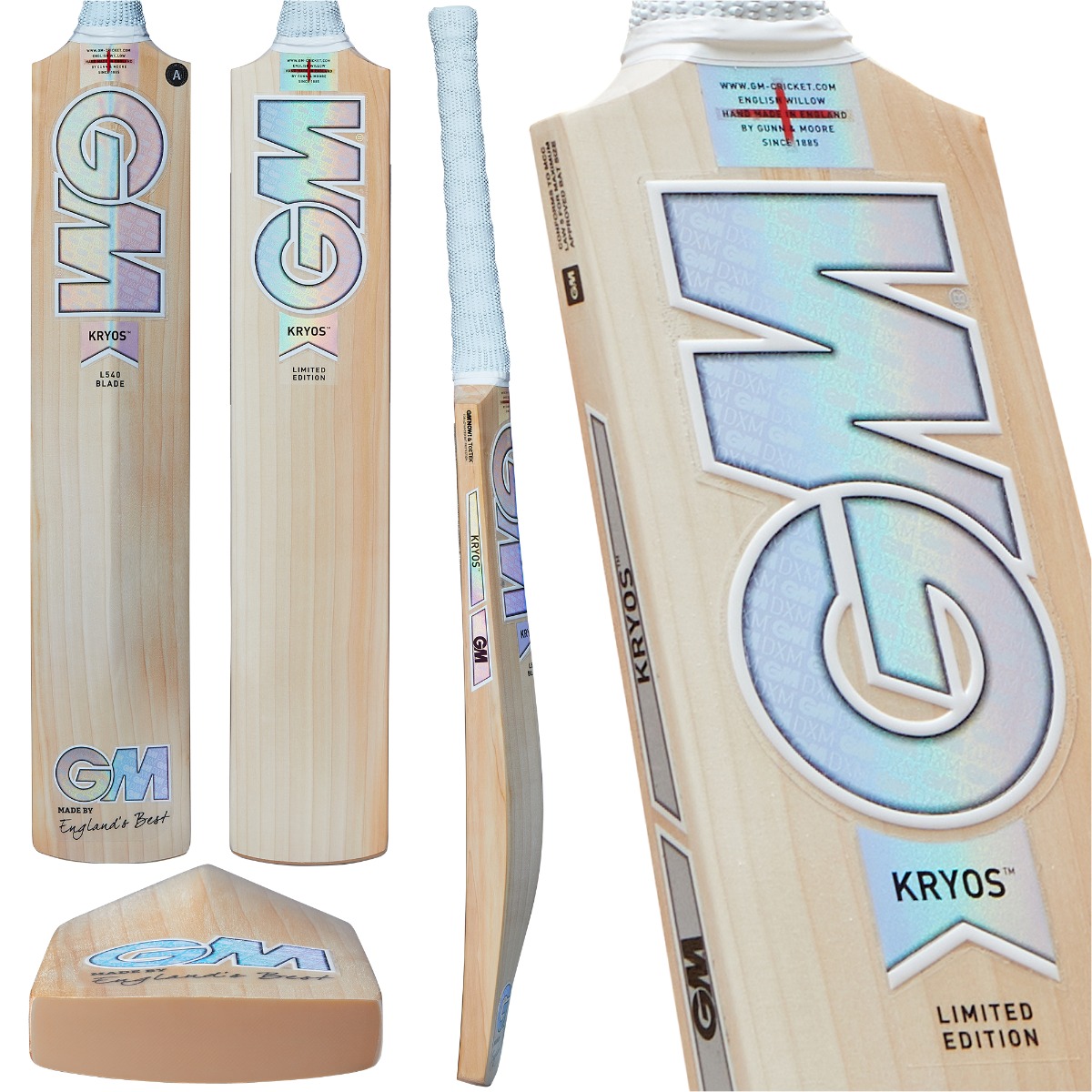GM Kryos L540 Cricket Bat — Prime English Willow · SH Senior Full Size · DXM · ToeTek · GMNow 